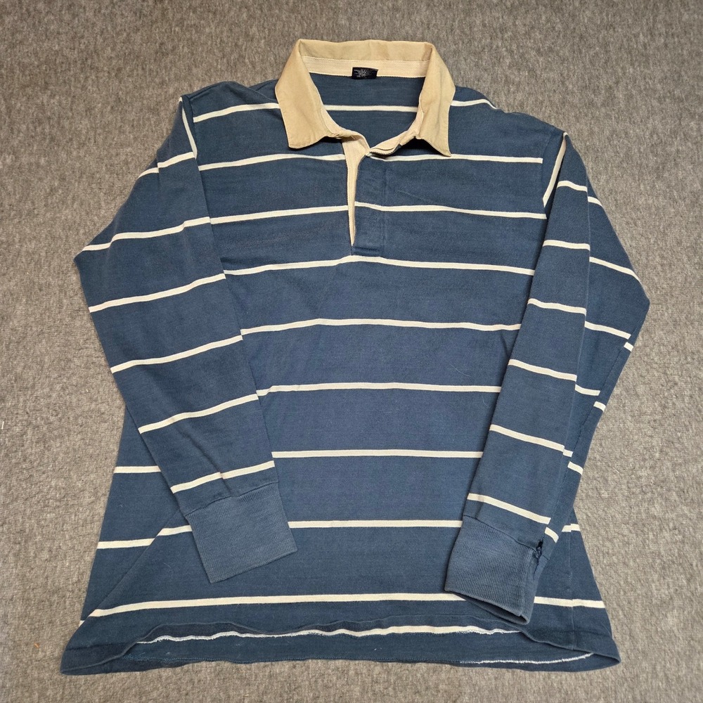 Vintage Gant The Rugger Rugby Shirt Mens 1X Blue Striped Long Sleeve Cotton USA